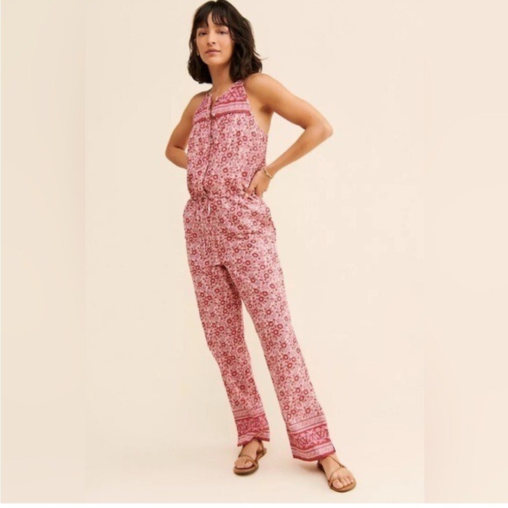 Faherty Adella Pink Floral Jumpsuit XS Euro Summer Resortwear Coquette Coastal